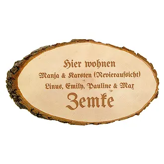 Türschild Baumscheibe mit Gravur