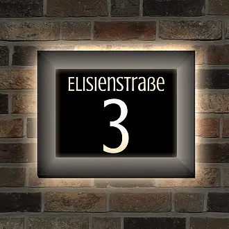 Beleuchtete LED Hausnumer mit Straßennamen