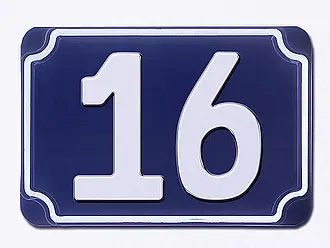 Blaue geprägte Hausnummer - Ziffer 16