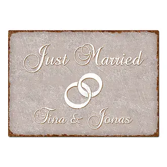 Schild Just Married mit Namen