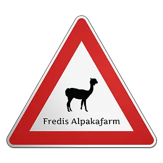 Dreieckiges Verkehrsschild Alpaka