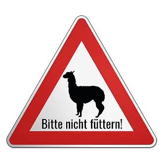 Bitte nicht füttern - Dreieckiges Verkehrschild Lama und Wunschtext