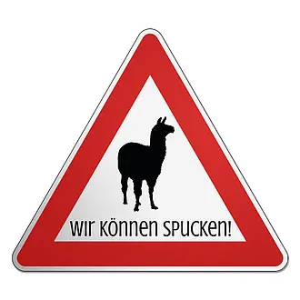 Dreieckiges Verkehrsschild mit Motiv  Lama 2