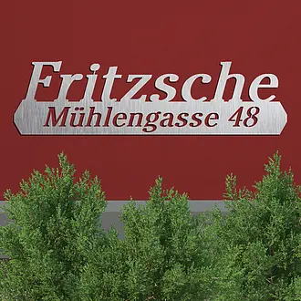 Großes Edelstahlschild mit Name Hausnummer und Straße