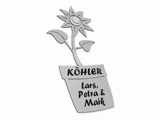 Klingelschild Blumentopf aus Edelstahl - mit Klingel