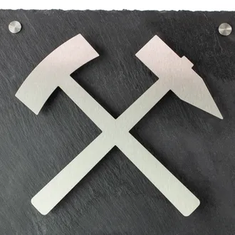 Edelstahlhausnummer auf Schiefer 300 x 400 mm | Schlägel & Eisen