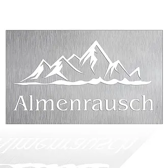 Edelstahlschild mit Berglandschaft