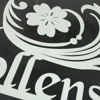 Elegante Edelstahlhausnummer mit Straßennamen - Design Blumen 