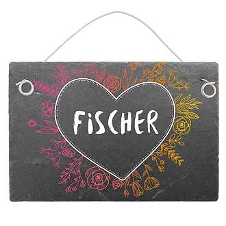 Farbenfrohes Schieferschild mit Herz und Familiennamen Größe: 15 x 10 cm
