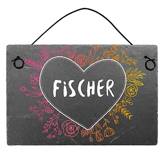 Farbenfrohes Schieferschild mit Herz und Familiennamen Größe: 15 x 10 cm