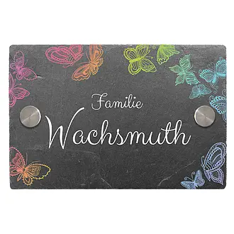 Farbenfrohes Türschild aus Schiefer mit Schmetterlingen und Namen Größe: 15 x 10 cm