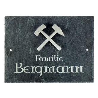 Türschild mit Schlägel und Eisen