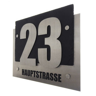 3D Hausnummer Schiefer Edelstahl Design Hausnummernschild Zahlen Schieferplatte