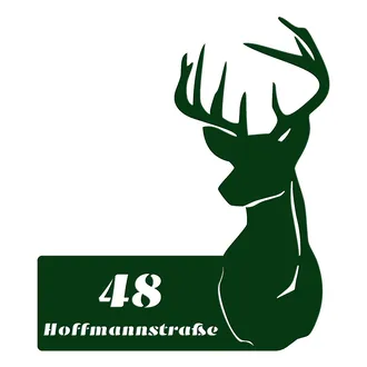 Hausnummer Hirschkopf moosgruen Pulverbeschichtung