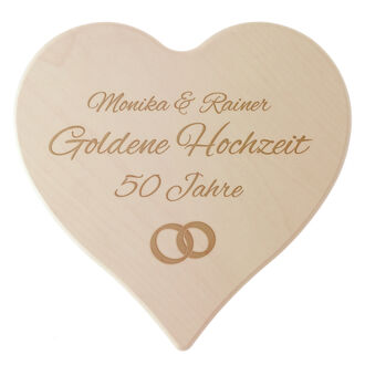 Holzherz mit Gravur - 24 cm - Geschenk zur Goldenen Hochzeit