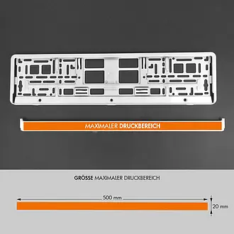 Kennzeichenhalter Klavierlack weiß mit Wunschtext - pro Stück