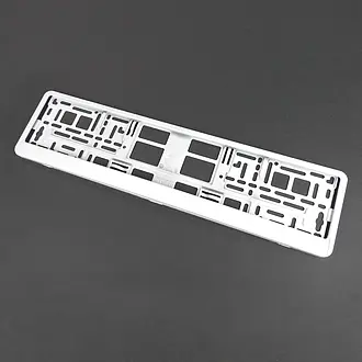 Kennzeichenhalter Klavierlack weiß mit Wunschtext und Logo - Größe 52 cm - pro Stück