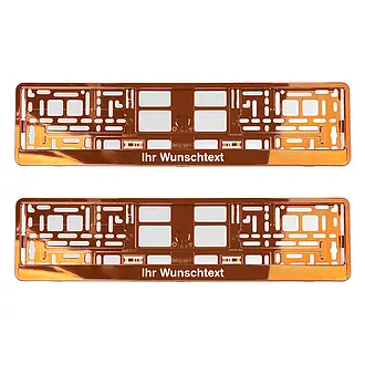 2 Nummernschildrahmen chrom orange mit Text