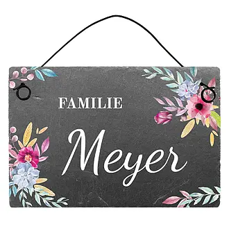 Kleines buntes Türschild aus Schiefer "Design Floral" 150 x 100 mm