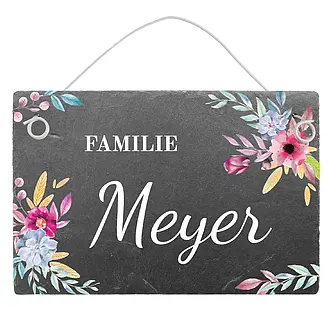 Kleines buntes Türschild aus Schiefer "Design Floral" 150 x 100 mm