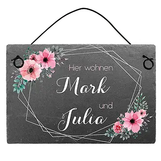 Kleines buntes Türschild aus Schiefer mit Blumen Größe: 150 x 100 mm