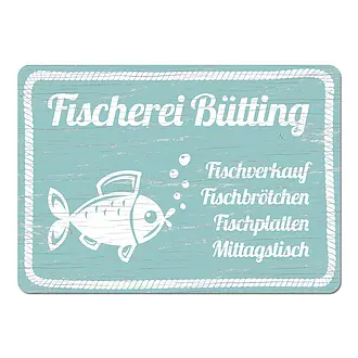 Werbeschild mit Fisch