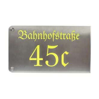 Moderne Eleganz: Die Eckhausnummer aus Edelstahl und Acryl 30,5 x 30 cm | ein- und zweistellig