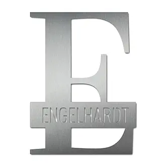 Monogramm E aus Edelstahl mit Familiennamen