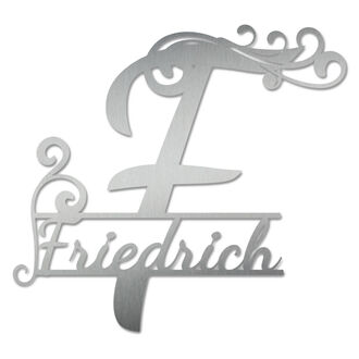 Monogramm F aus Edelstahl mit Familienname