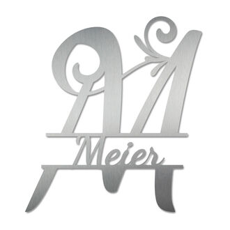 Monogramm M aus Edelstahl mit Familienname