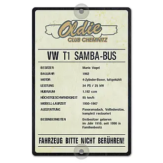 Präsentationsschild für Oldtimer mit Logo 200 x 300 mm - Schilder online  kaufen