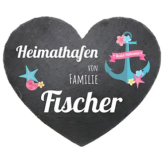 Türschild Schieferherz mit Namen