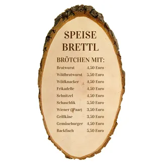 Holzschild als Speisekarte