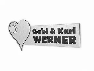 Namensschild aus Edelstahl - Herz - mit Klingelknopf