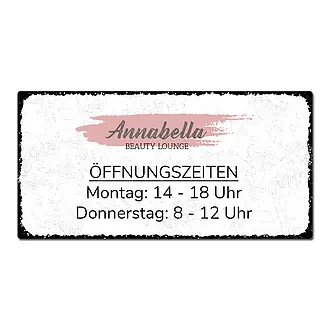 Vintage Schild Öffnungszeiten mit eigenem Firmenlogo