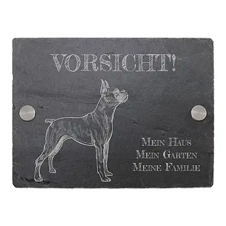 Warnung vor dem Hund - Schieferschild mit Hunderasse und Wunschtext 