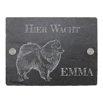 Warnung vor dem Hund - Schieferschild mit Hunderasse und Wunschtext 