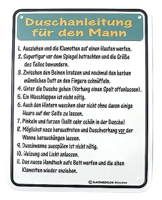 Funschild - Duschanleitung für den Mann - Größe: 17 x 22 cm