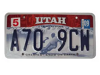 US-Nummernschild Utah original mit Skifahrer 