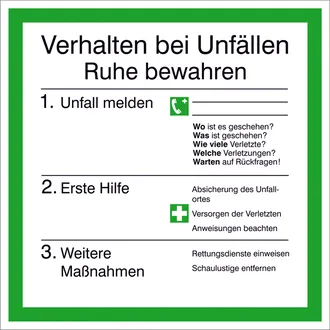 Aushang - Unfall »Verhalten bei Unfällen« 