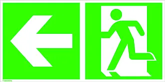 Fluchtweg-Kombischild »Notausgang links mit Zusatzzeichen: Richtungsangabe links« 