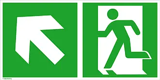 Fluchtweg-Kombischild »Notausgang links mit Zusatzzeichen: Richtungsangabe links aufwärts« 