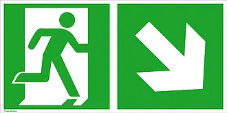 Fluchtweg-Kombischild »Notausgang rechts mit Zusatzzeichen: Richtungsangabe rechts abwärts« 