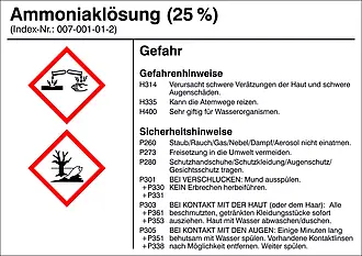 Gefahrstoffetikett »G002: Ammoniaklösung (25%)« 