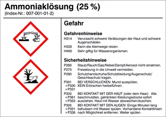 Gefahrstoffetikett »G002: Ammoniaklösung (25%)« 