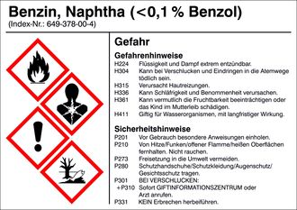 Gefahrstoffetikett »G004: Benzin (<0,1% Benzol)« 