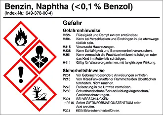 Gefahrstoffetikett »G004: Benzin (<0,1% Benzol)« 