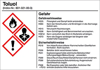 Gefahrstoffetikett »G020: Toluol« 