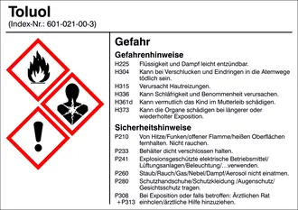 Gefahrstoffetikett »G020: Toluol« 