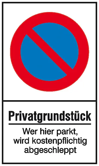 Haltverbotsschild »Symbol: Eingeschränktes Haltverbot, Text: Privatgrundstück Wer hier parkt wird 